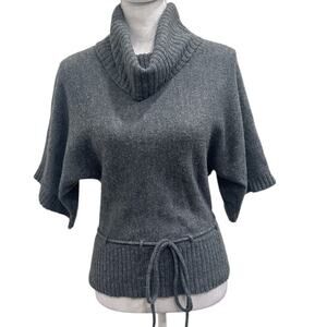 VTG Y2K Love Rocks Gray Cowl Neck Kimono Half-Sleeve Belted Sweater Boho Small